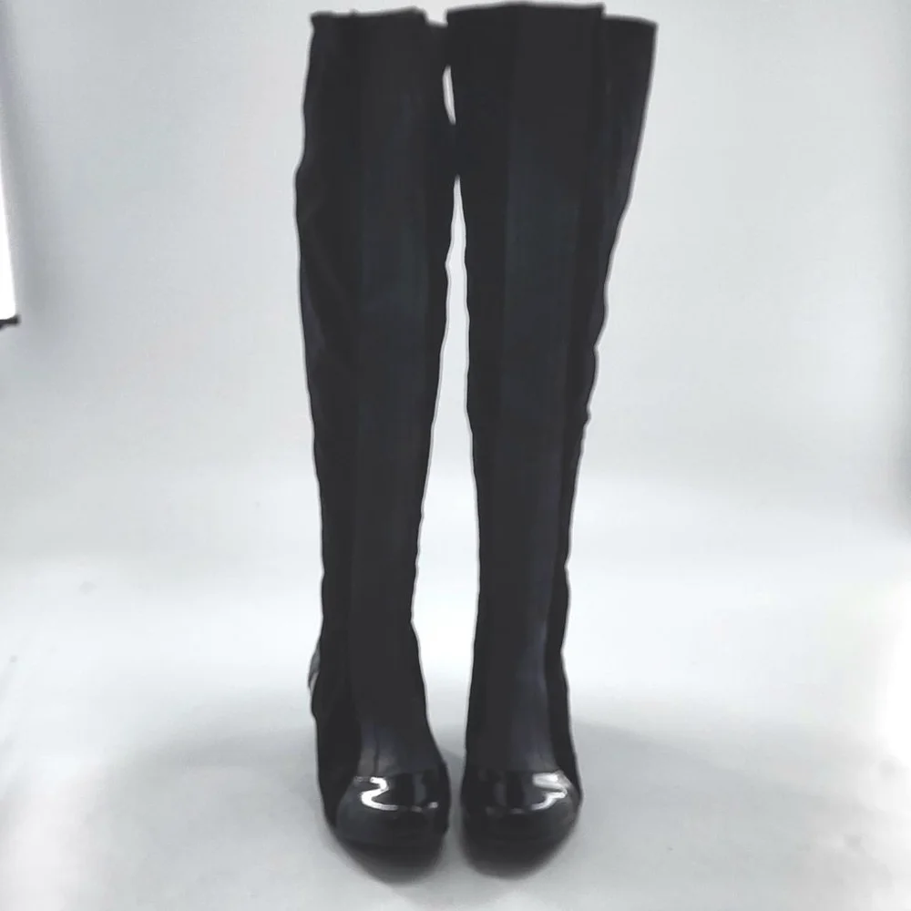 STUART WEITZMAN Black Suede Leather Trim Over the Knee Boots Size 8‎